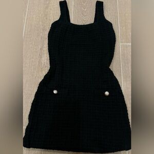 Black Textured  Dress with Decorative Buttons